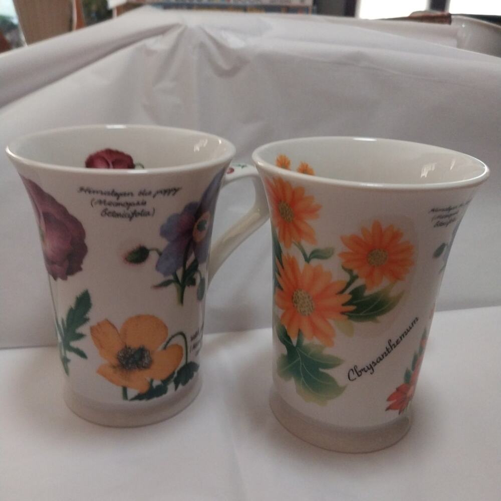 Vintage set of 2 "Dahlia" Floral Mugs